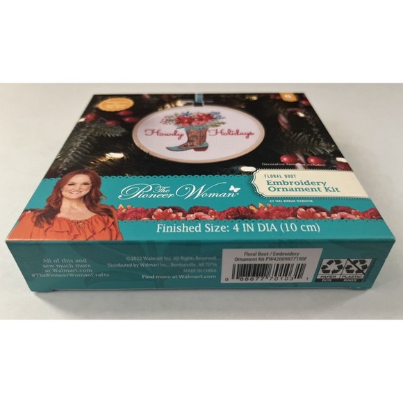 The Pioneer Woman Floral Boot Embroidery Holiday 4in Ornament Kit Howdy Holidays - Picture 3 of 4